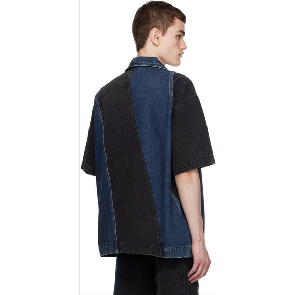 NEW Feng Chen Wang Men's Black Blue Stripe Denim Button Down Shirt Size XL - Picture 12 of 12